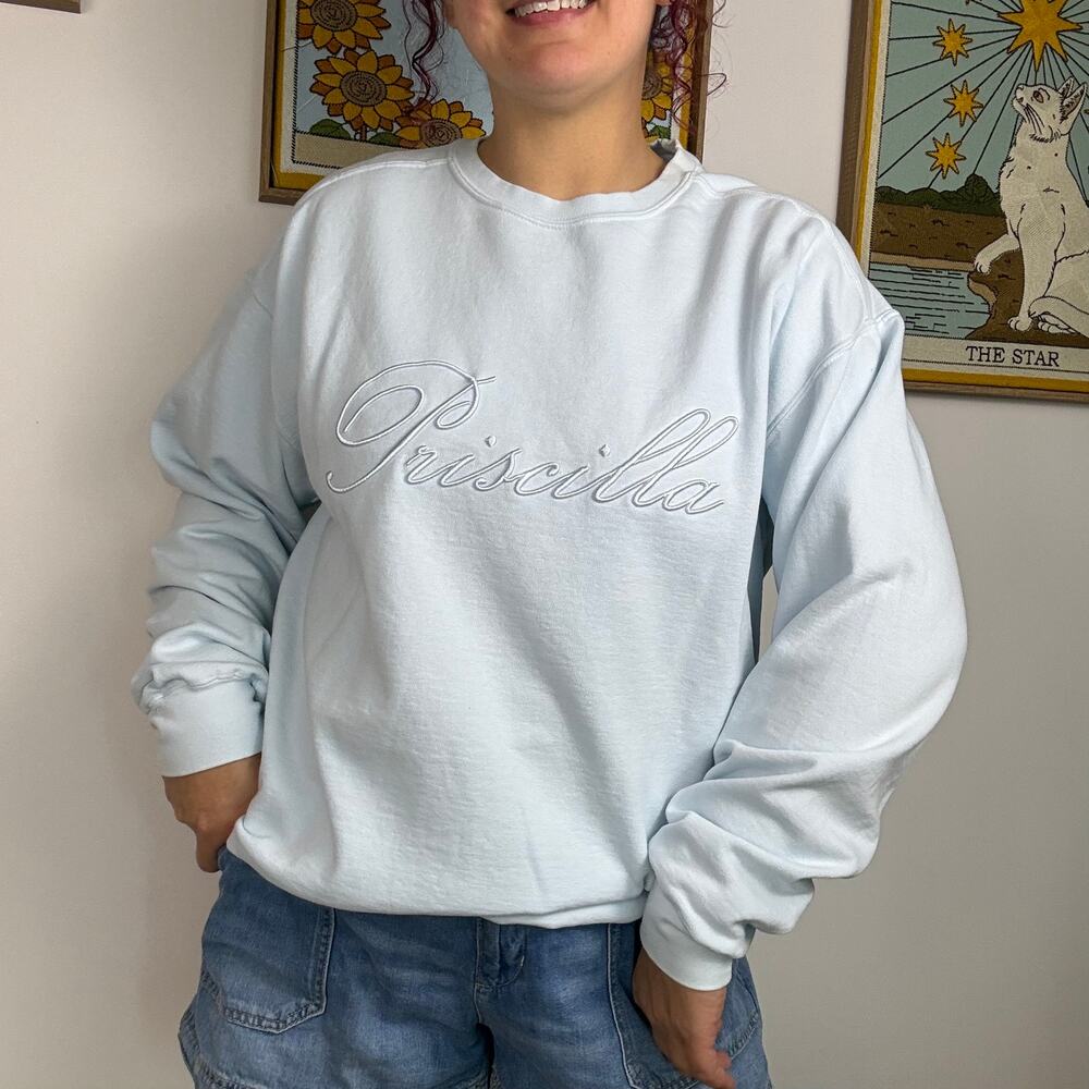 A24 Priscilla Light Blue Embroidered Crewneck XL
